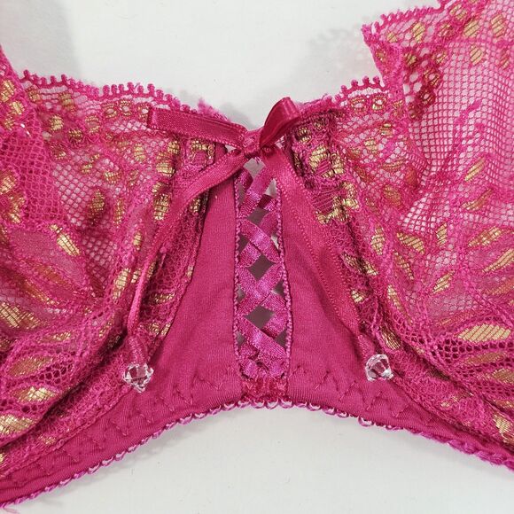 Victoria’s Secret Unlined Demi Bra 34C Hot Pink Lace Y2K Coquette Barbiecore - Picture 7 of 7